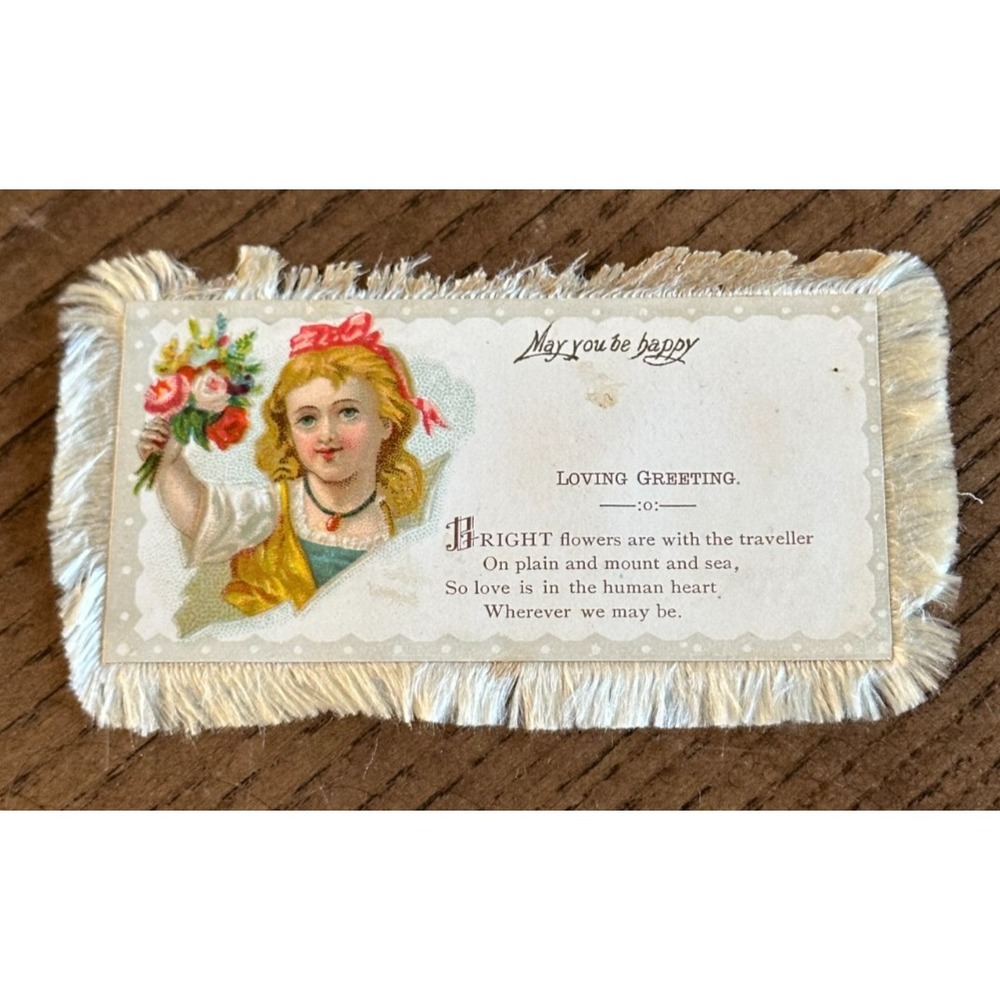 Antique Victorian Loving Greeting Child Greeting Card, Fringe, Double Sided‎